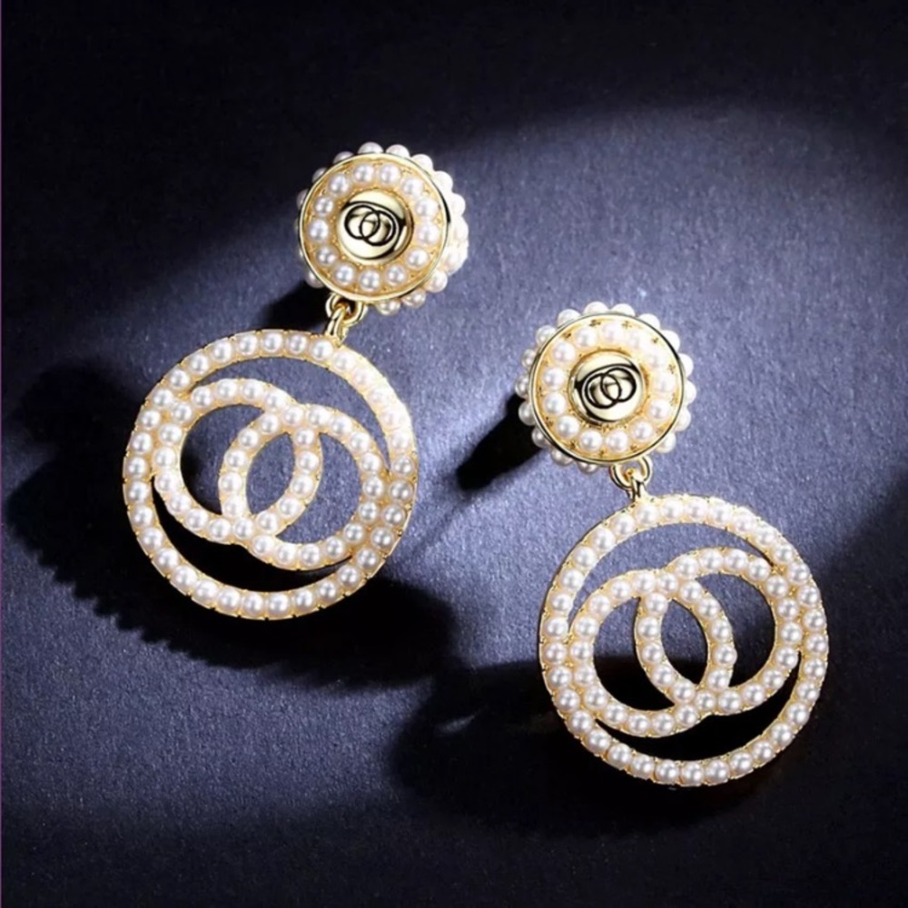 Gold Tone Simulated Pearl Earrings